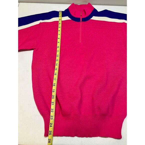 VTG 80's 1/4 Zip Herman's Ski Bunny Colorblock Wool Sweater Pink Womens Size M - Picture 5 of 9